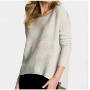 THEORY Efina Loryelle Light Gray Wool Ribbed Crew Neck Sweater M
